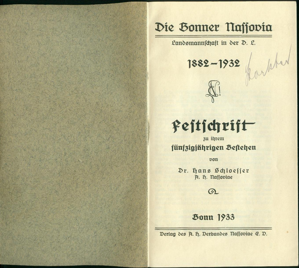 Die Bonner Nassovia 1882-1932 - Festschrift