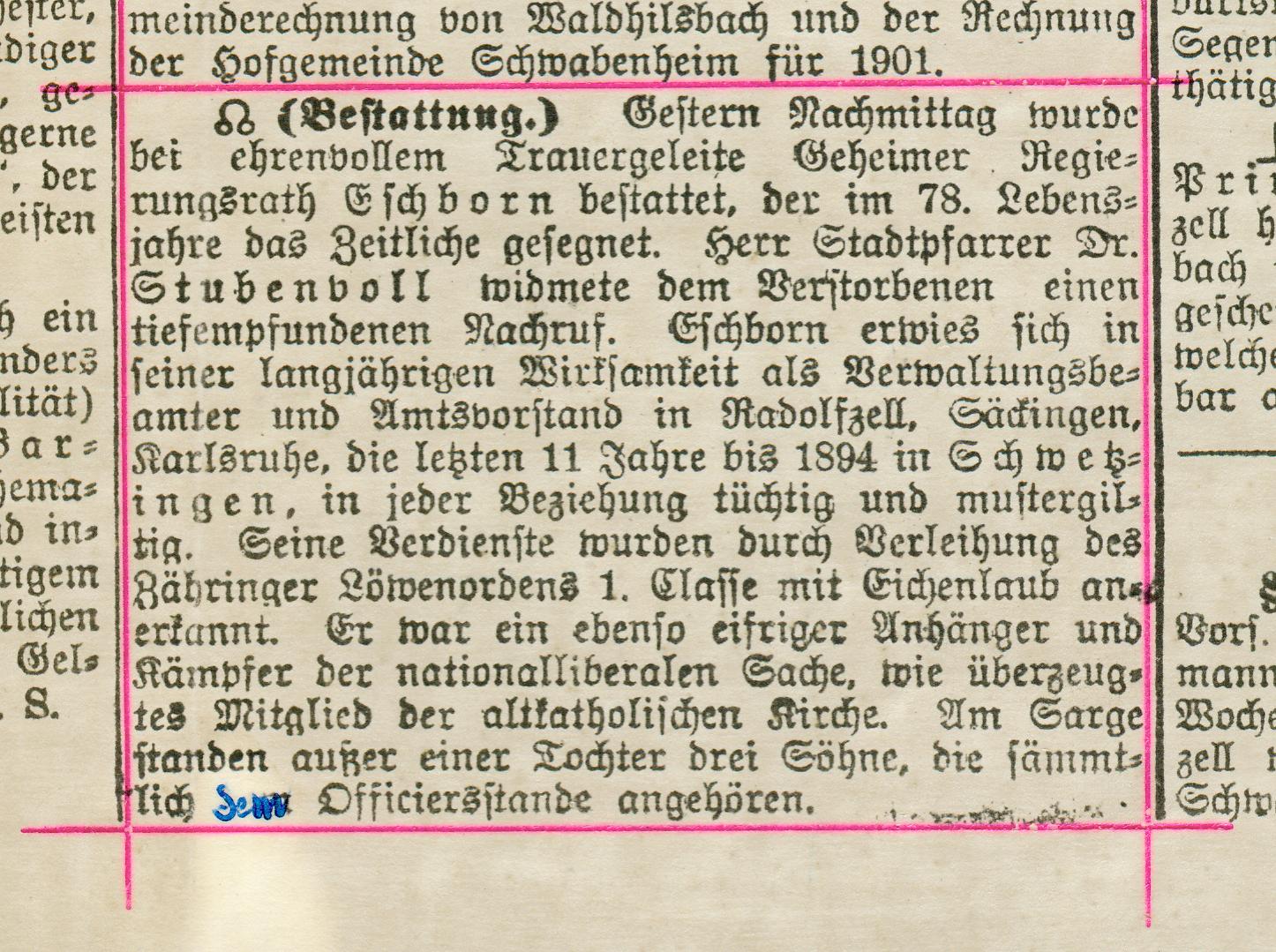 1902: Bestattung des Julius Ernst Diesterweg - Gründer der Landsmannschaft Teutonia Bonn von 1844