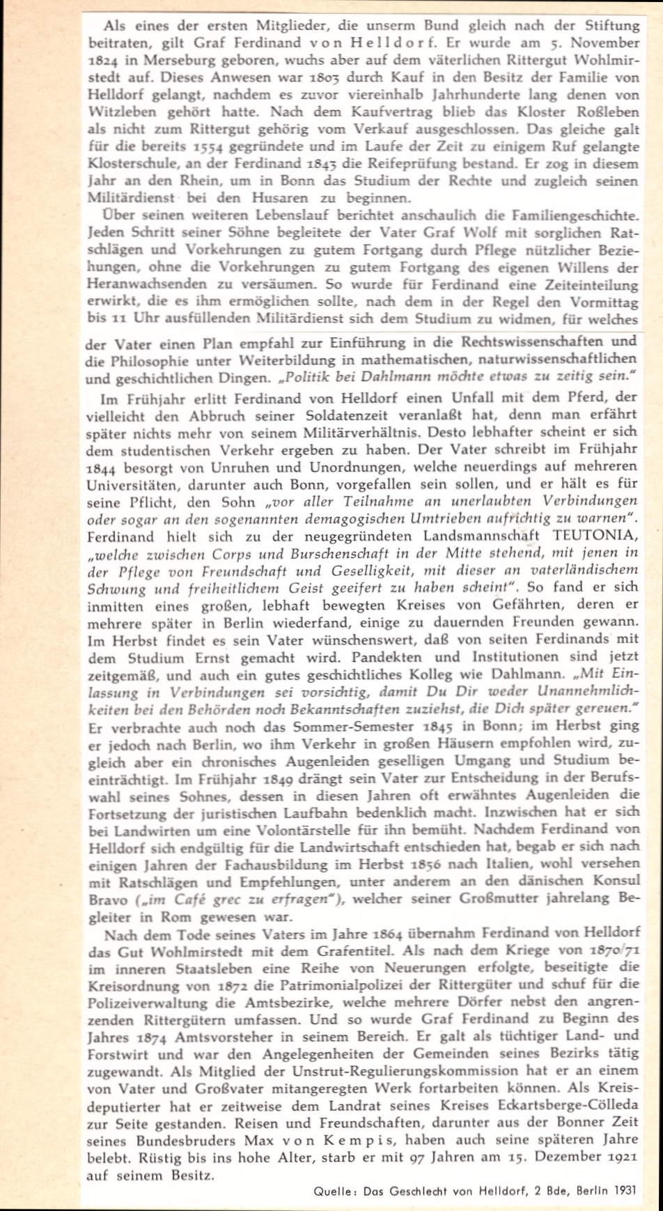 Graf von Helldorf(f) - Landsmannschaft Teutonia Bonn von 1844